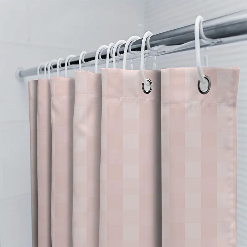 Pink Checkered Shower Curtain Waterproof Bath Rug Decorative Liner For Bathtub Home Bathroom Decoration Pink White 180 X 245Cm (