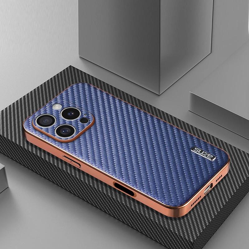 Pre iPhone 16 15 14 13 12 11 Pro Max Luxusné Kožené Vzor Uhlíkových Vlákien Puzdrá na Telefón Pre iPhone 16 Pro Ochranný Zadný Kryt
