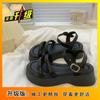 Internet celebrity versatile casual muffin thick-soled one-word buckle with beach Roman shoes trendy sandals women's summer 2025 explosion