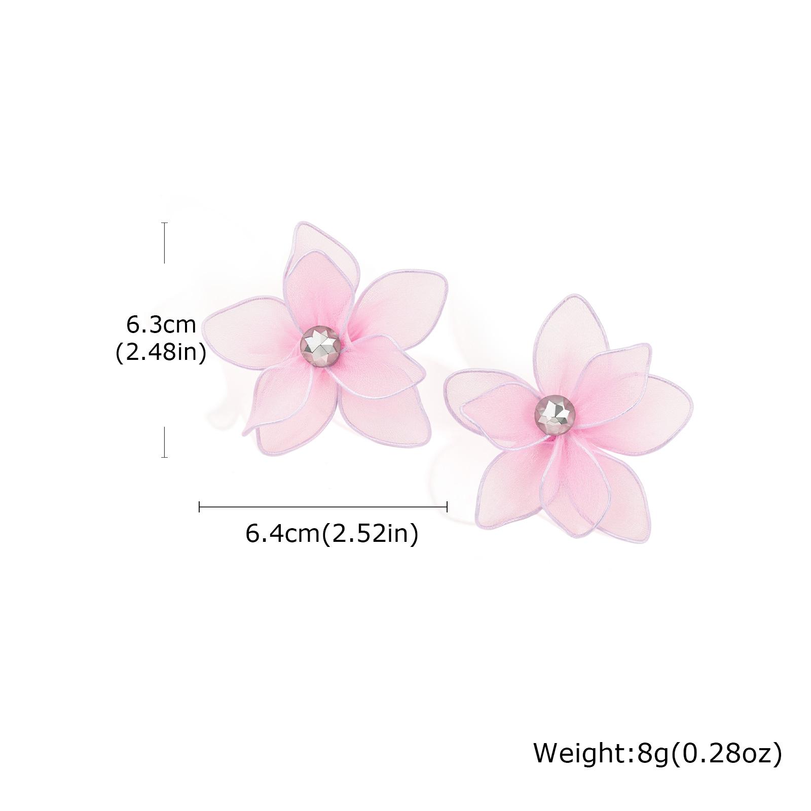 French Romantic Pink Yellow Mesh Flower Stud Earrings, 18K Gold Plated Cubic Zirconia Floral Bridal Bridesmaid Jewelry