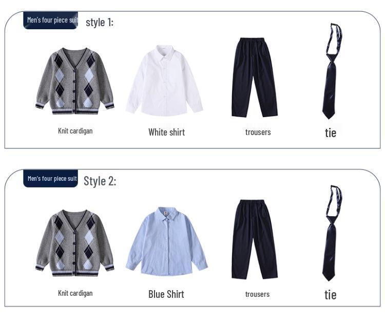 Britský styl Pletený třídílný set školní uniformy pro mateřské a základní školy - Jaro, Podzim a Zima