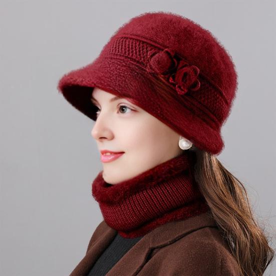 2Pcs/Set Women Winter Hat Scarf Set Elastic Soft Warm Solid Color Design Imitation Rabbit Fur Basin Hat Scarf Set