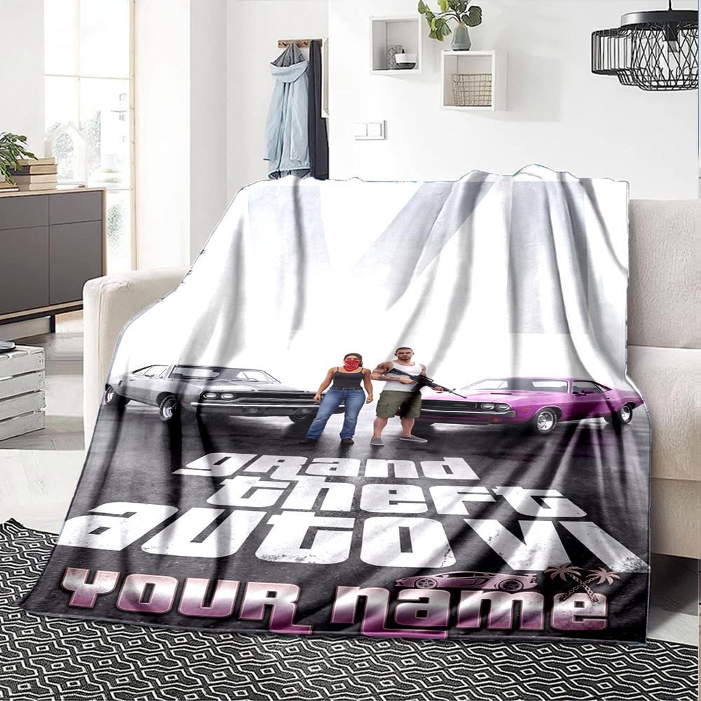 Gta Customize Text Blanket Gift Customizable Blanket Soft & Cozy for Bed Chair Home Decor Living Room Four Seasons Universal
