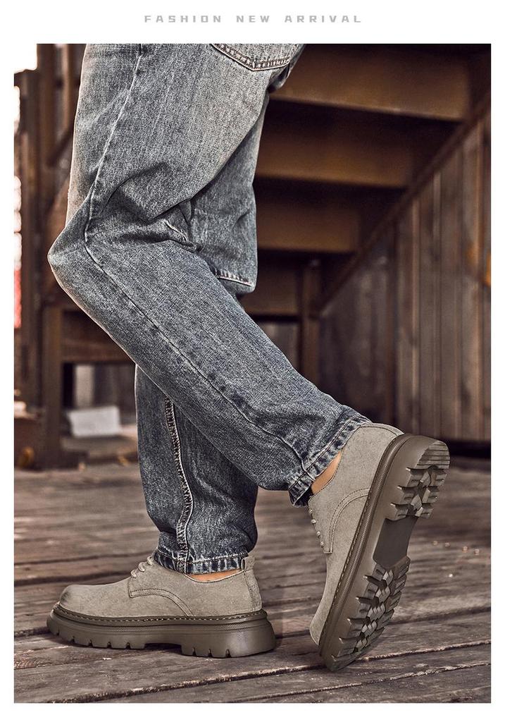 Sapatos Masculinos de Cadarço em Couro Respirável: Botas Casuais, Modernas, Que Aumentam a Altura, Resistentes ao Desgaste, com Solado Macio