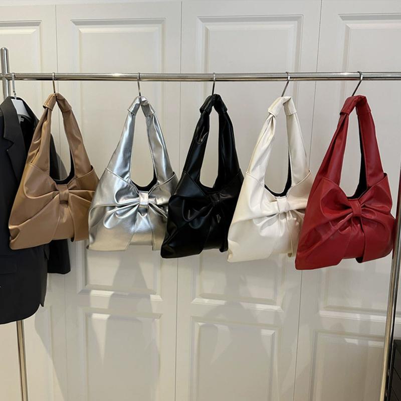 Casual Shoulder Bag for Women New Sweet and Simple Underarm Bag Bow Design Large Capacity Handbag