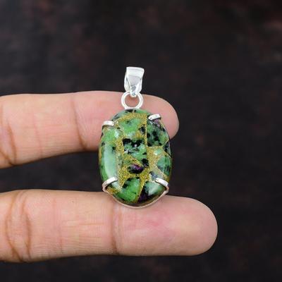 Copper Ruby Zoisite Pendant 925 Sterling Silver Pendant Natural Gemstone Pendant Handmade Designer Pendant Gift For Friend Statement Jewelry