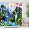 1pc Mountain And Water Scenery Shower Curtain, Sunrise Beautiful Rivers And Mountains Waterfalls Lakes Pine Trees Pattern