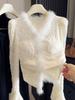 Women's French Flared Sleeve Plush Lace Shirt - Padded Bust, Thickened Velvet, Waist-Cinched, Autumn/Winter Base Layer