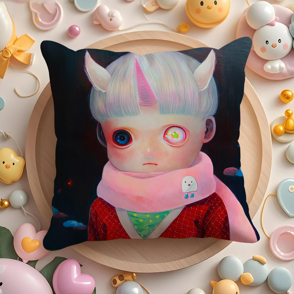 H-Hikari Shimoda IllustrationS Cushion Cover Home & Car Multi-Scene Pillow Cover - Reversible, Soft & Durable for Daily Use