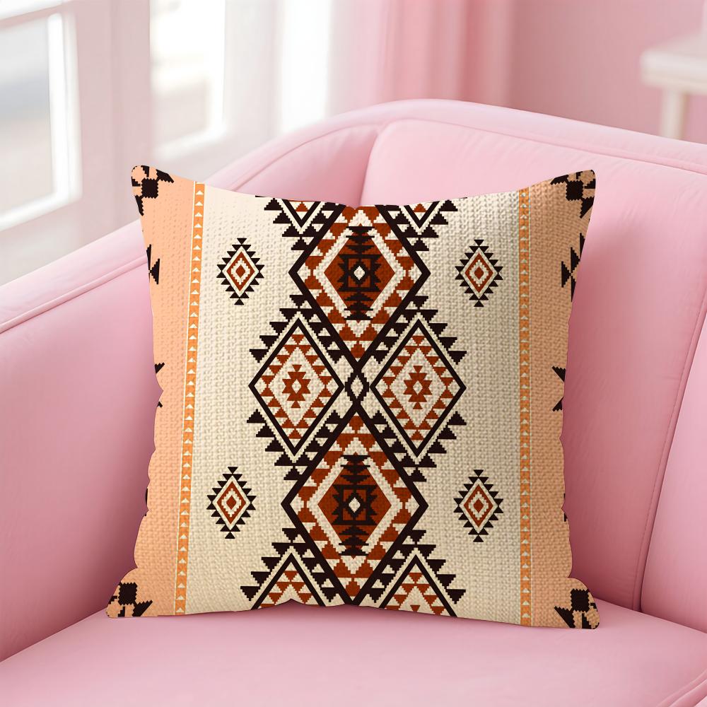 Navajo Azteca Pattern Cushion Cover Natural Linen Pillow Case DoubleSided Print Decorative Sofa Pillowcase Home Decor Gift