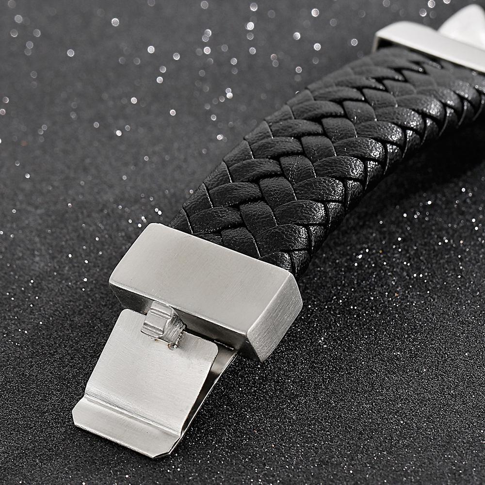 24MM Wide Cuban Chain Bracelet for Men Matte Brushed Stainless Steel With Braided Leather Men's Bracelets Bold Hip Hop Jewelry