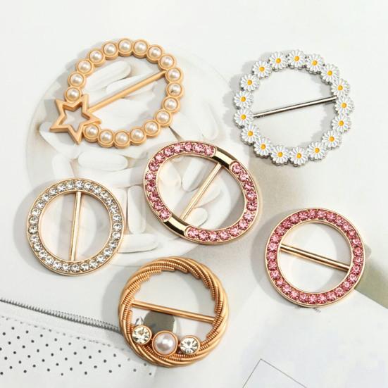 Yousheng Clothes Corner Knotted Buckle Elegant Faux Pearl Rhinestone Round Love Heart T-shirt Scarf Clothing Corner Tie Clip Ring Fashion Jewelry
