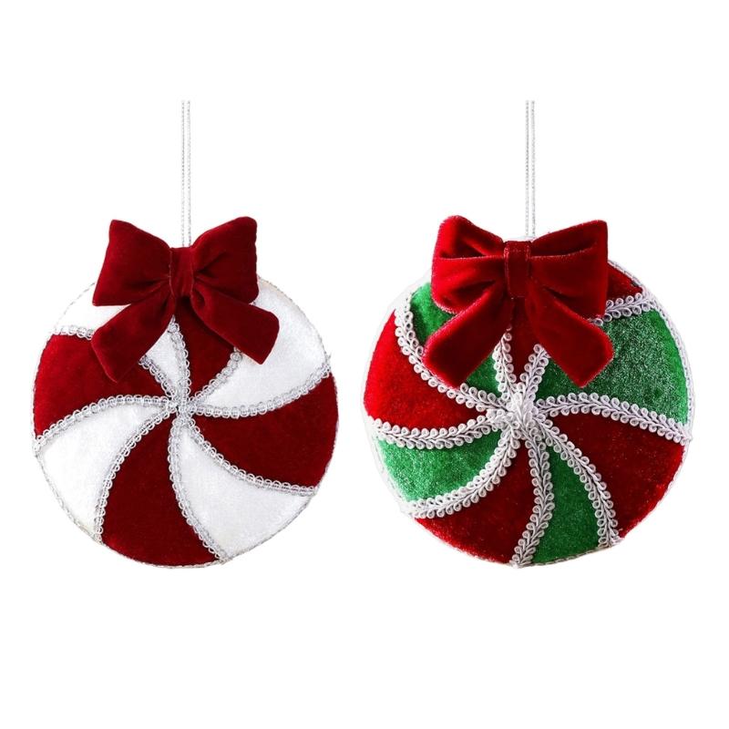 Soft Fabric Bowknot Candy Christmas Ornament with Hanging Loop for Tree Wreaths, Seasonal Displays, and Party Backdrops