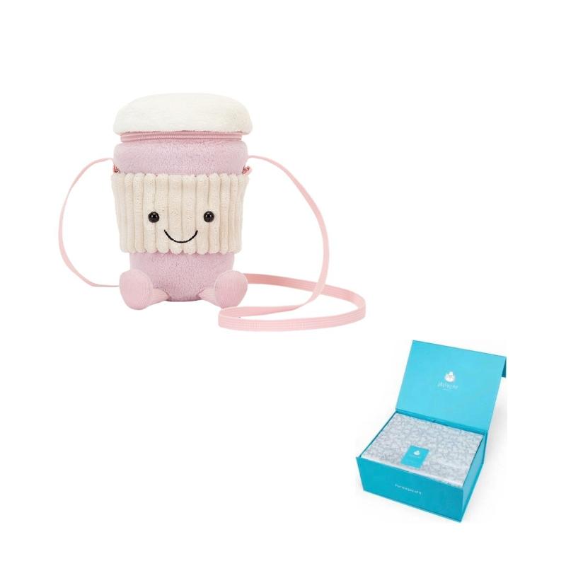 JELLYCAT Fun Items Series Coffee Tumbler Crossbody Bag Pink Doll Plush Doll 22cm Height