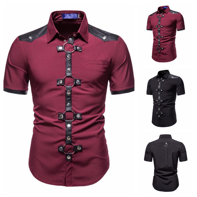 2021 Summer European Men's Patchwork Performance Short Sleeve Shirt