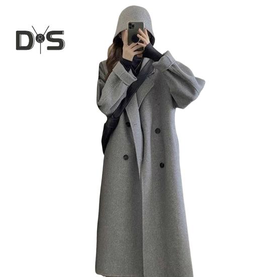 

Женское зимнее пальто, двубортное, с отложным воротником, длинными рукавами, на пуговицах, свободный кардиган, шерстяное пальто средней длины для активного отдыха 2XL серый