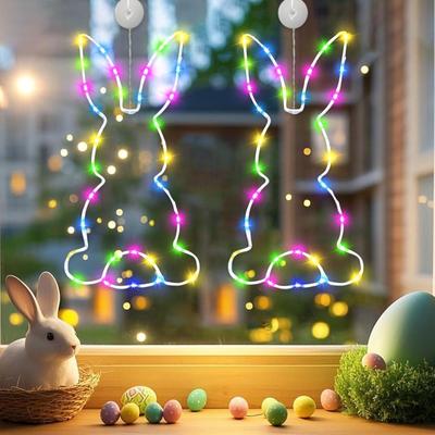 Beleuchtete stehende Hängeleuchte mit Schlappohren, LED-Farblichter zur Schaffung einer Osteratmosphäre für Innenraum-Fensterdekorationen.