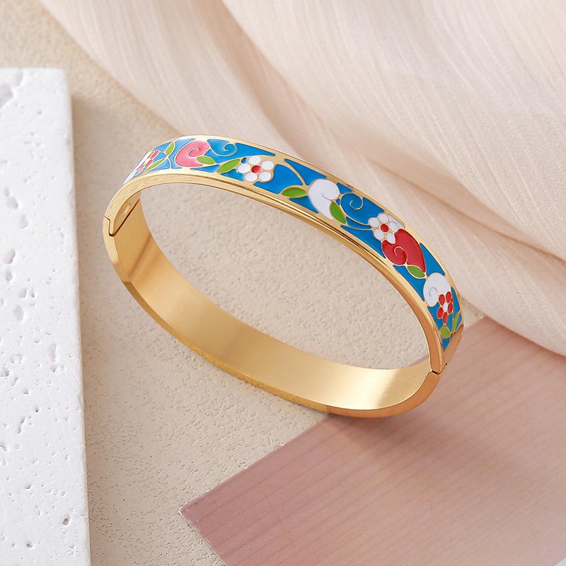 European and American Bestseller: 18K Gold Plated Titanium Steel Enamel Bracelet - Women’s Colorful Drip Oil Light Luxury Jewelry.