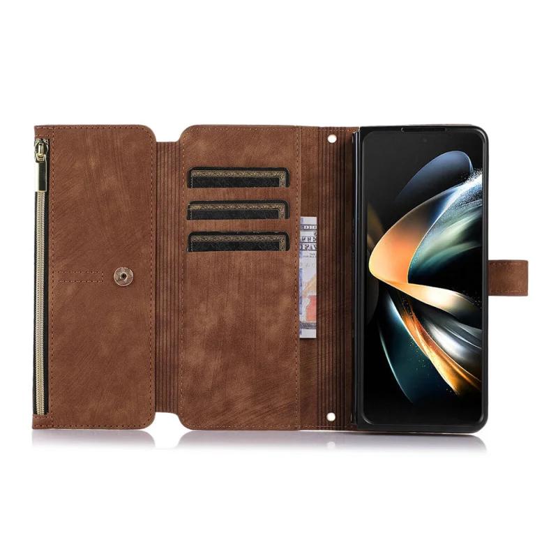 Reißverschluss Kartensteckplatz Handyhülle für Samsung Galaxy Z Fold 7 6 5 4 3 FOLD7 Fold6 5G Displayschutz Ständer Leder Geldbörse Hülle