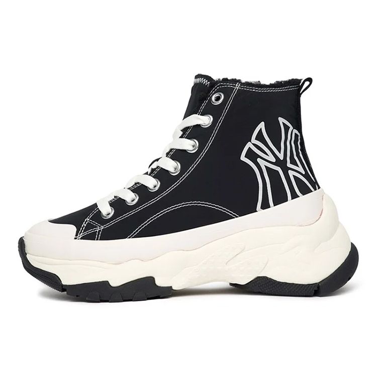 MLB Chunky High Mono Fleece Trendige Retro Rutschfeste Abriebfeste High-Top Canvas Schuhe Unisex Sneaker Schwarz 3ASHU4216-50BKS 44 black