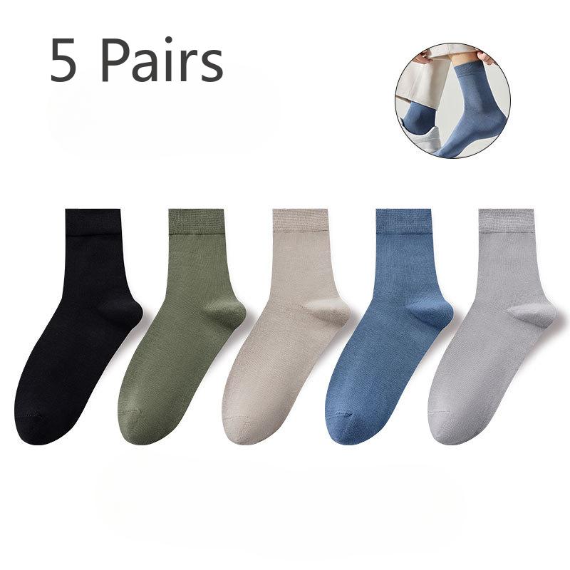 5 par cienkich męskich skarpetek z czystej bawełny, męskie bawełniane skarpetki do połowy łydki, biznesowe, dezodorujące, pochłaniające pot, antybakteryjne, zestaw kombinacji kolorów jednolitych