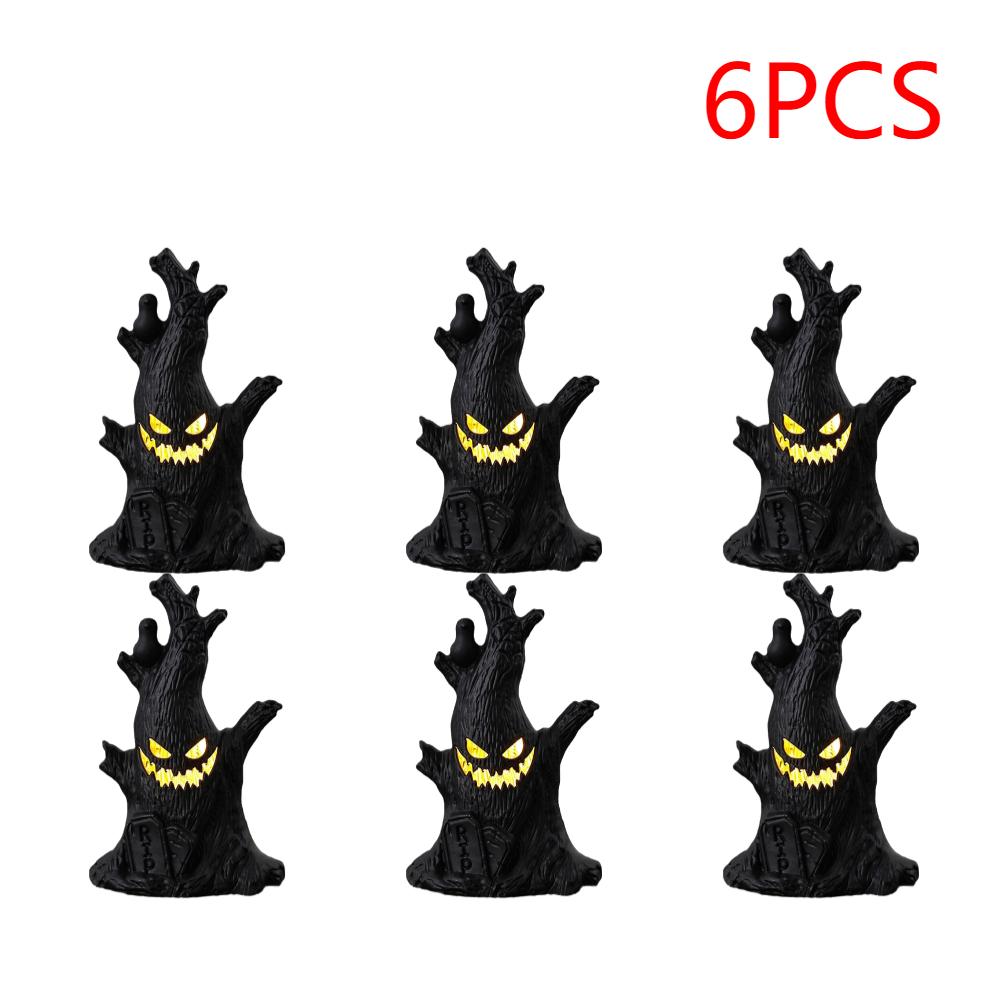 1-10PCS Halloween LED Ghost Face Tree Statue with BatterySpooky Tree Demon Statue Tabletop Bark Face Figurine for Indoor Outdoor