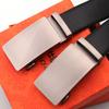 Men's Genuine Leather Belt with Brushed Automatic Buckle and Customizable Laser Logo for Formal Wear