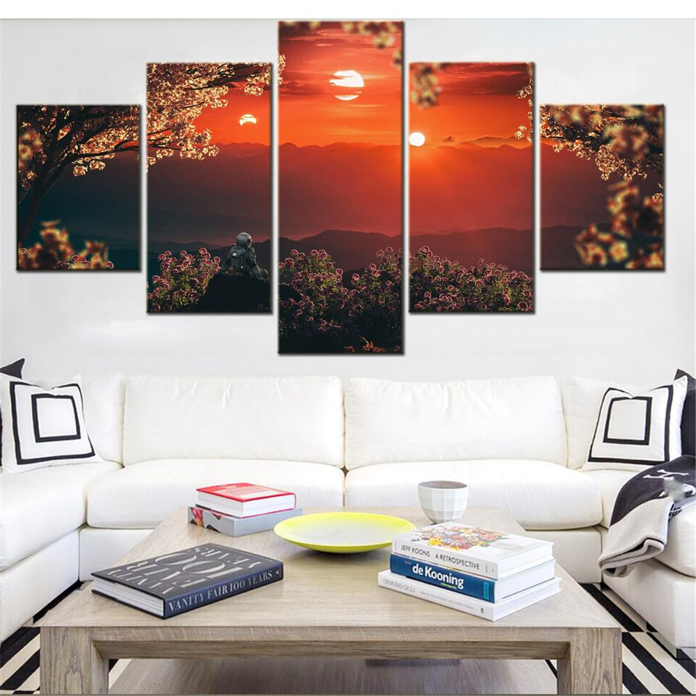 

5 Pieces Canvas Wall Arts Poster Painting Fantasy Astronaut Sunset Wallpaper Home Decor Picture Printing For Living Room Mural 20X35 20X45 20X55CM