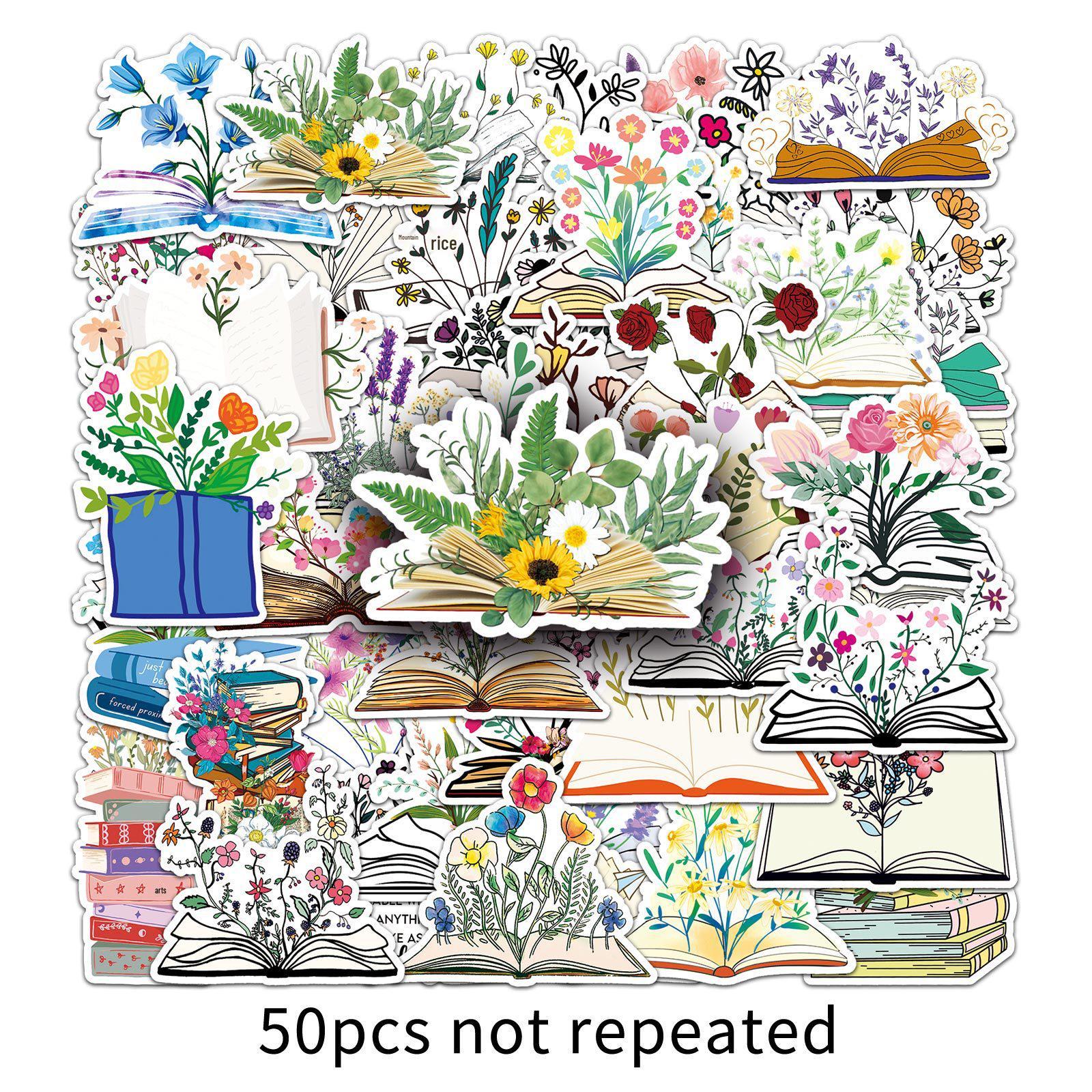 50 Sheets Floral Graffiti Skateboard, Water Bottle, Luggage Stickers - Waterproof DIY Decor