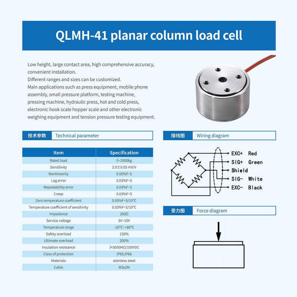 QILICHUANGAN Wägezelle, Hochpräzisions-Drucksensor, Messbereich 0-200 kg, Edelstahl, IP65/66 Wasserdicht (0-20KG)
