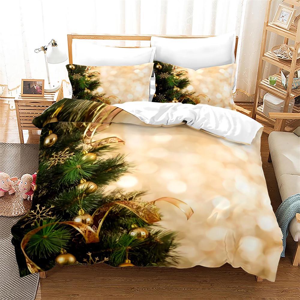 Christmas Duvet Cover Set King Size Snowflake Bells Pattern Festival Bedding Set Polyester Comforter Cover For Kids Boys Girls
