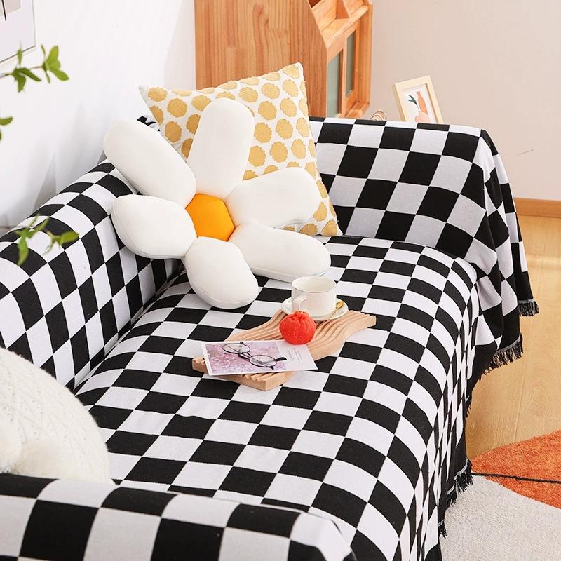 Vintage Checkered Woven Throw Blanket for Sofa Couch Bed Outdoor Camping Picnic Mat Jacquard Bedspread Retro Plaid Tablecloth