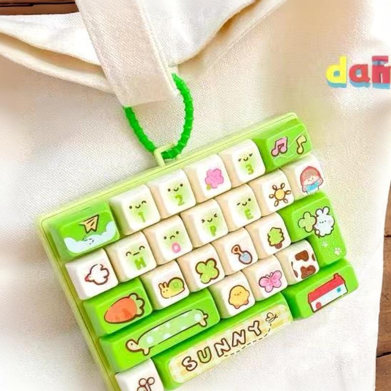 Cute Cartoon 26 Key Keyboard Stress Relief Squeeze Toy Portable Hanging Pendant for Kids Adults Easter Basket Stuffers