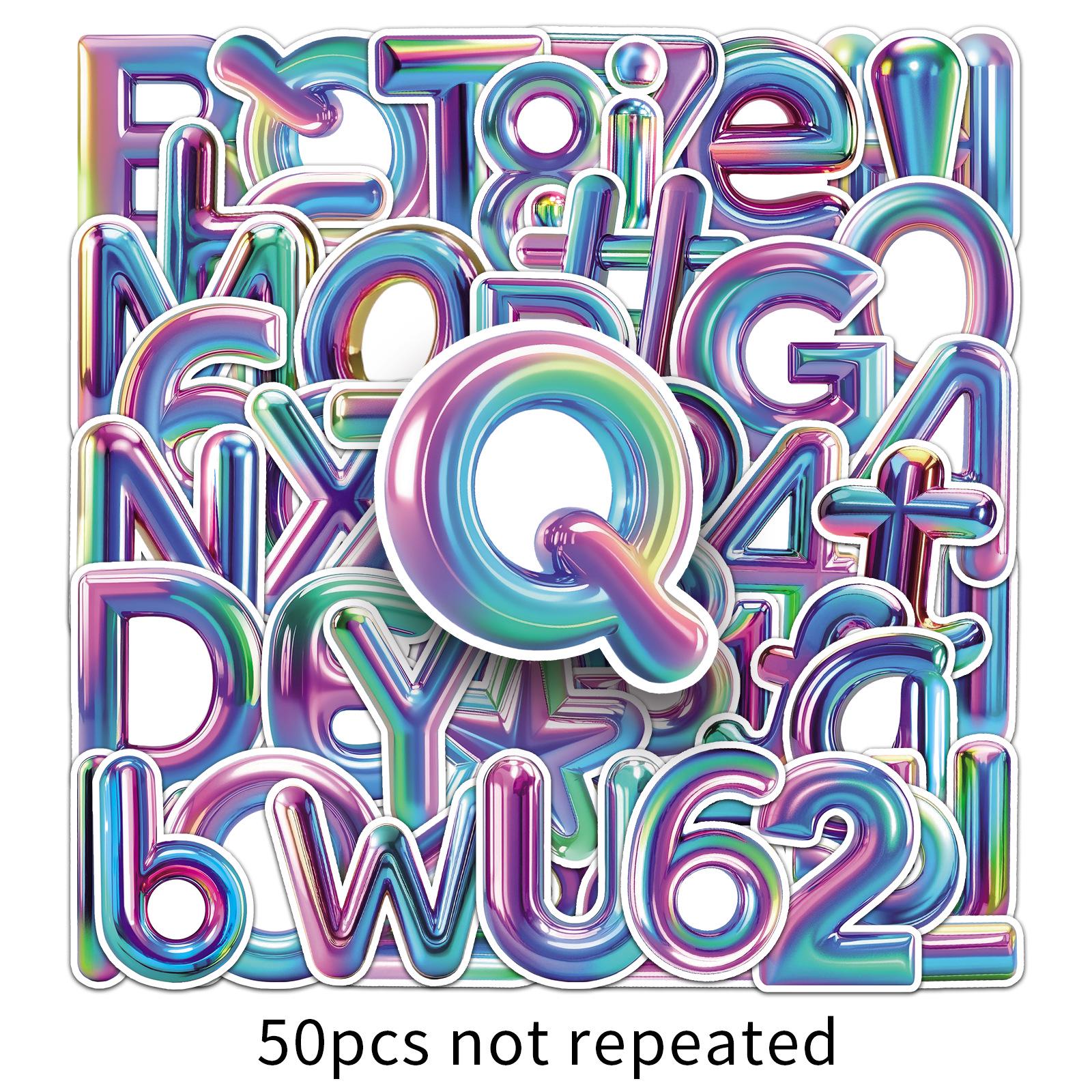50 Sheets Gradient Iridescent 3D Stickers: Cool Letters for Suitcase, Journal, Car, and Helmet Decoration
