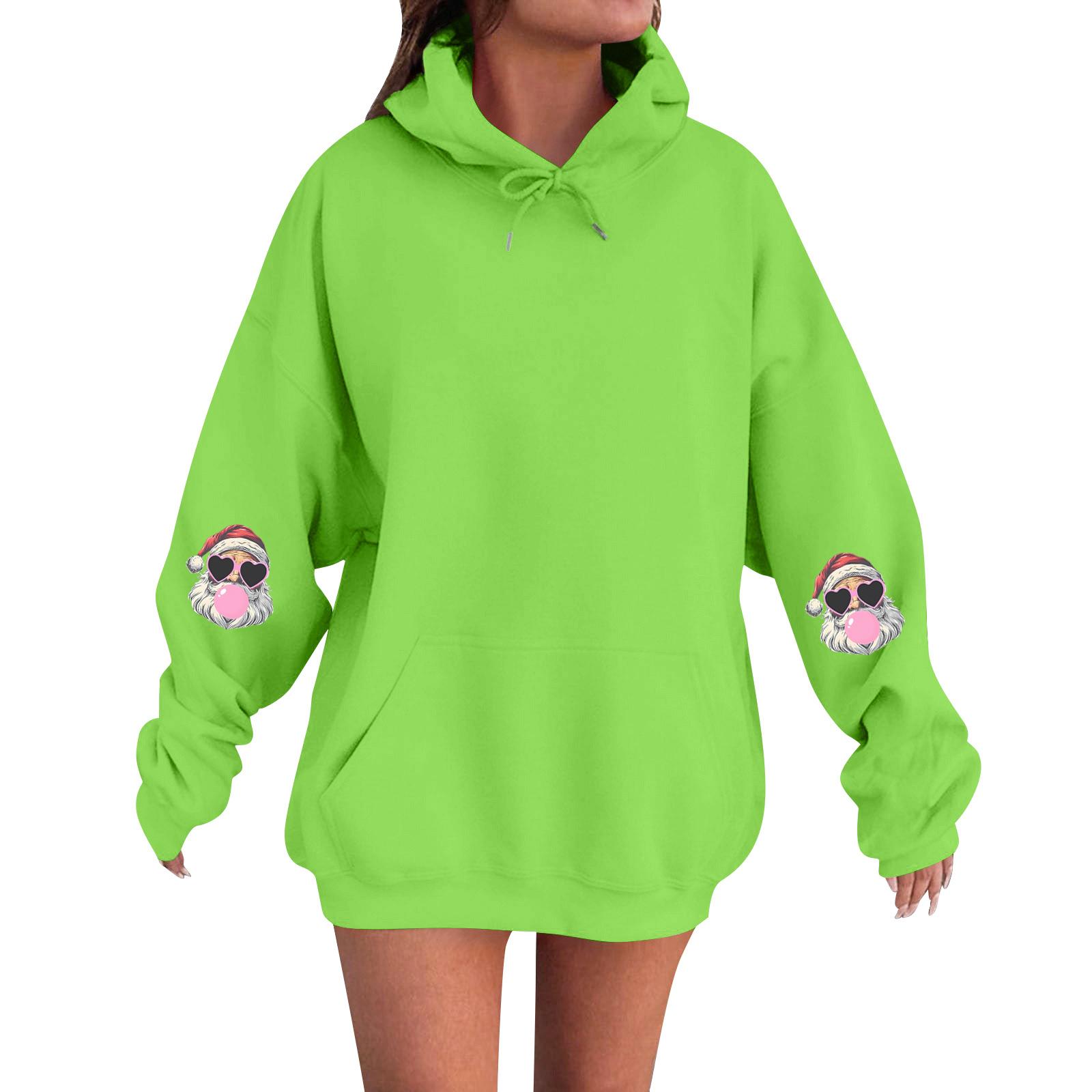 

Женский модный, расслабленный и удобный свитер с круглым вырезом и капюшоном, с длинными рукавами и рождественским принтом, теплый свитер XXXL