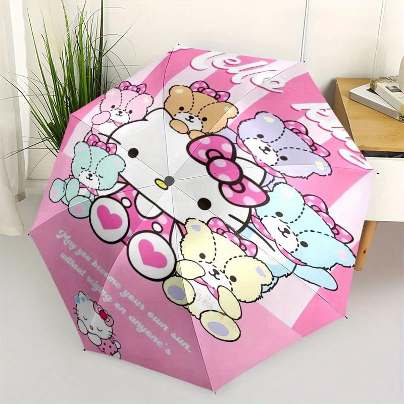 

Colorful Bears and Hello Kitty Automatic Opening and Closing Cartoon Umbrella - Lightweight 3-Fold Design, Suitable for Fans, Travel, Daily Use - Offi