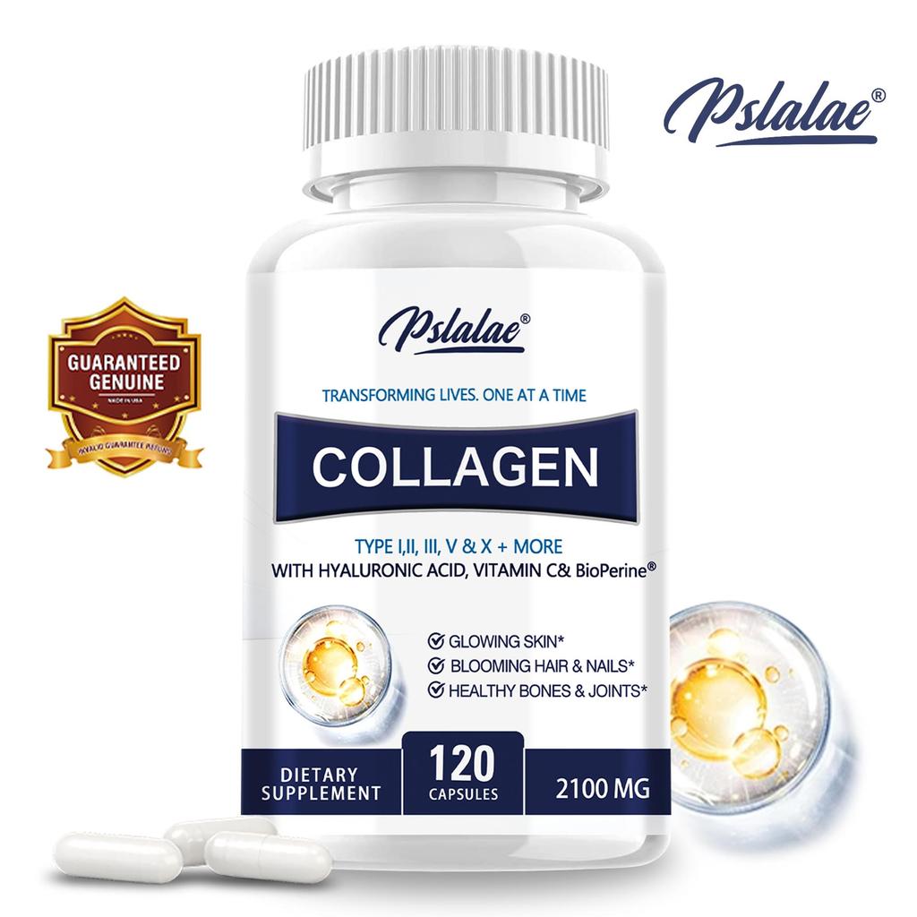 Premium Collagen Pills for Women -2100 Mg Grass Fed Collagen Supplements (Type I, II, III, V, X) + Hyaluronic Acid, Vitamin C, Bioperine