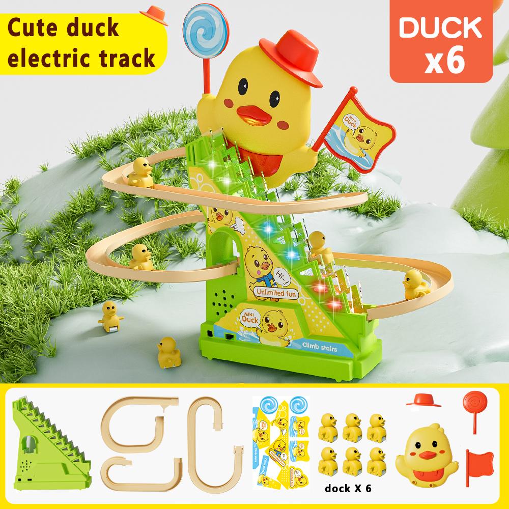 Track Sliding Little Duck Toy Climbing Stairs Duck Music Lights Children's Educational Memory Counting Toy for Role Play