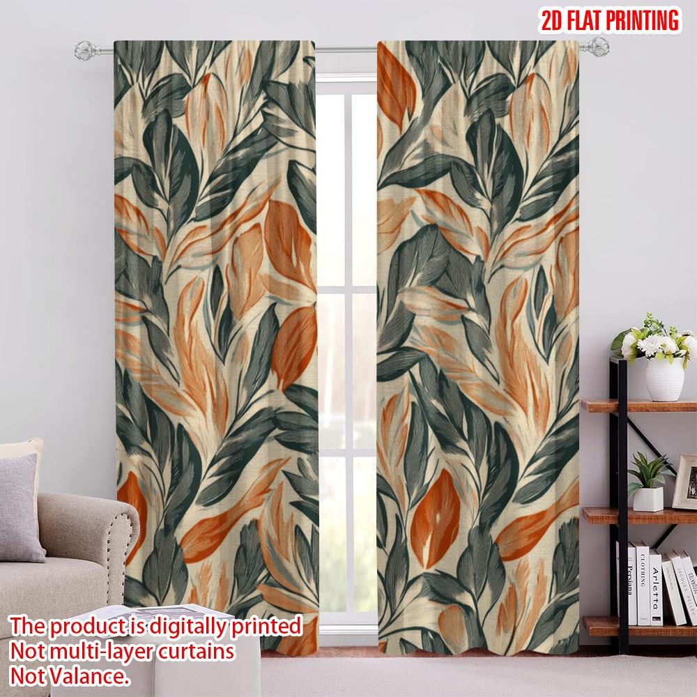 2pcs,2D Plane Printing Popular Curtains Autumn Foliage Art (2) Versatile Polyester Fabric (without Rod) Decorations Inside