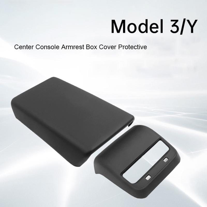 For Tesla Model 3 Y ABS Armrest Box Cover Rear Air Outlet Protective Cover Black Carbon Fiber Electric Vehicle Sticker Decoratio