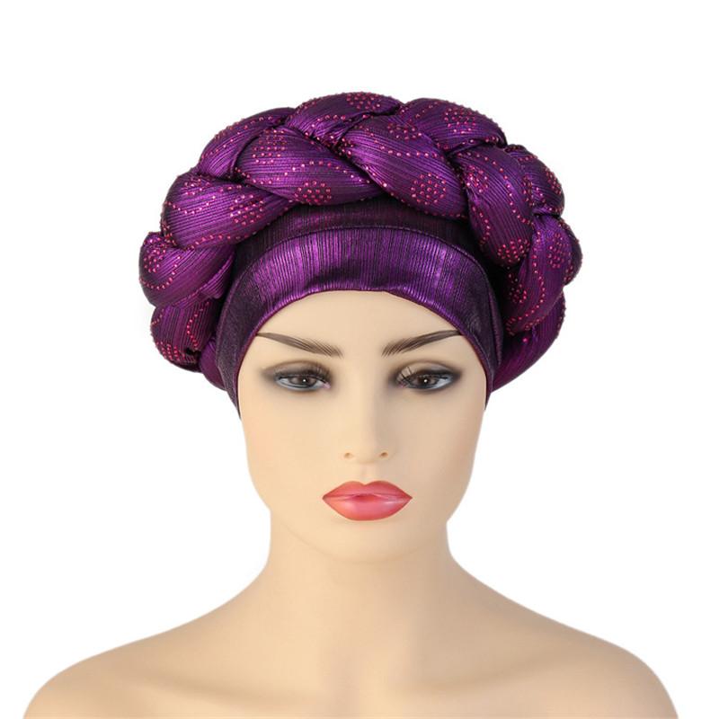 Glitter Rhinestone Braids African Headtie Women Turban Cap Head Wraps
