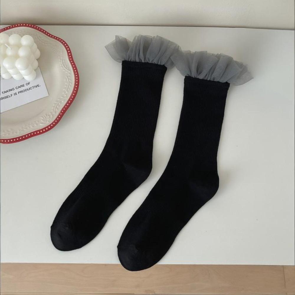 

Breathable Lolita Socks Anti-slip Comfortable Ballet Stockings Ballet Trendy Japanese Style Lace-trimmed Stockings One Size черный серый