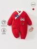 200g Thickened Chinese Style Baby Romper - Red Padded Cotton for Autumn/Winter