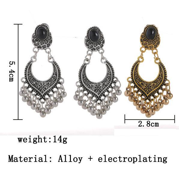 Retro Black Teardrop Rhinestone Tassel Earrings