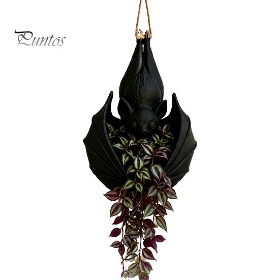 Einzigartiges Halloween-Gartendekoration Hängende Fledermaus Pflanztopf, Kreativer Gotischer Pflanztopf, Wasserdichter Gartenkorb Dekorativer Behälter für Hängende Ranken,