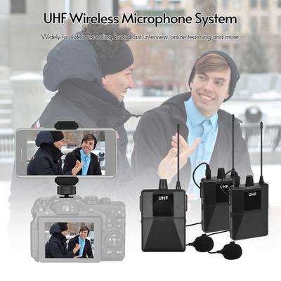 Ammoon Drahtloses UHF-Mikrofonsystem mit 2 Body-Pack-Lavalier-Mikrofonsendern und Empfängern für