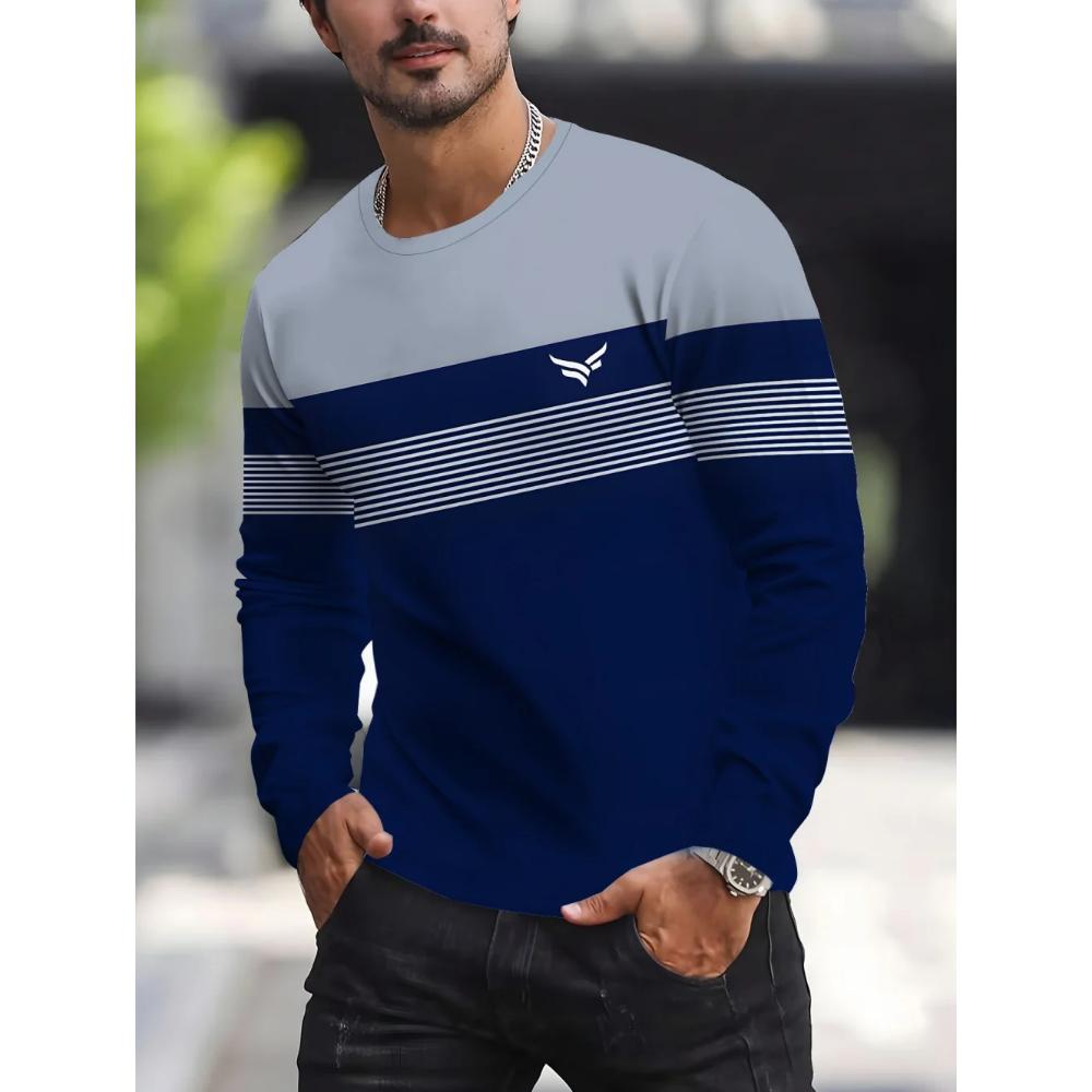 Haut Rayé Polyvalent pour Homme Décontracté Manches Longues Respirant Confortable Simple Pulls Manches Longues Homme