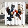 Vibrant Rooster Duo Mid-Air Digital Art Shower Curtain, Polyester Woven Fabric, Forest Theme with Detailed Feathers,
