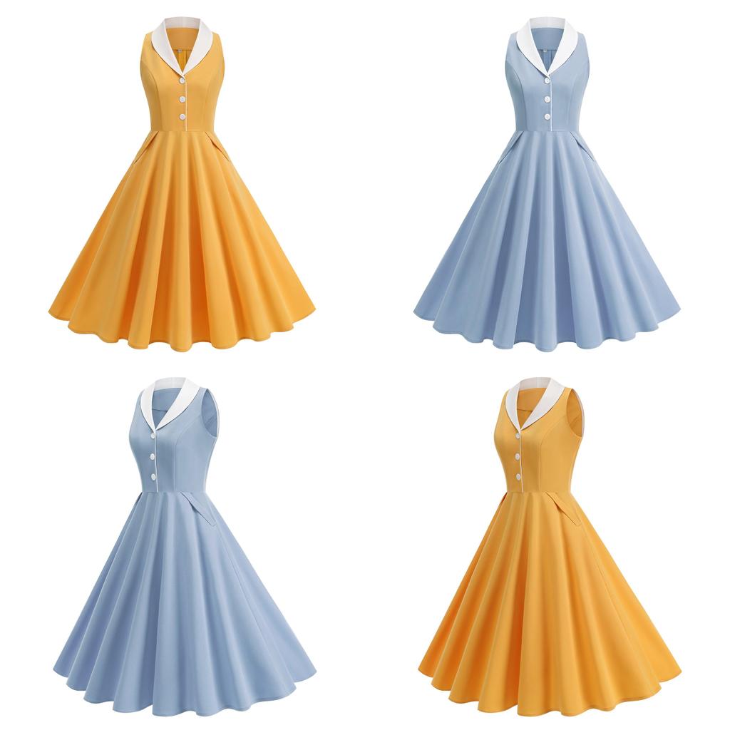 Vintage A Line Dress With Piping And Pockets For Spring Events