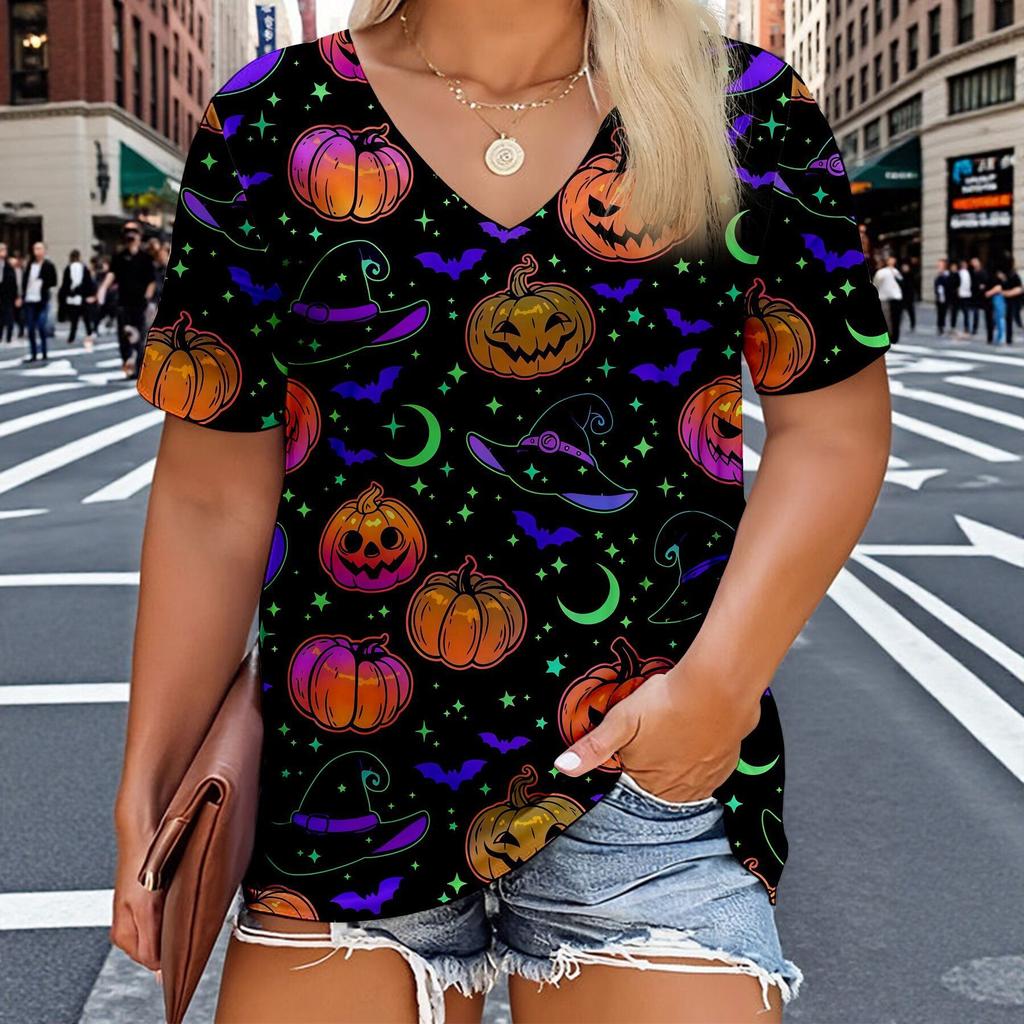 T-shirt da donna estiva con stampa 3D e scollo a V Travestimento di Halloween
